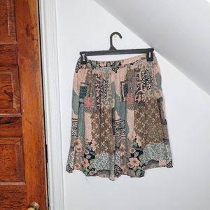 VINTAGE Mixed Print Boho Rayon A-line Skirt